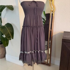 Lapis Strapless Lavender Tiered Smocked Midi Dress S